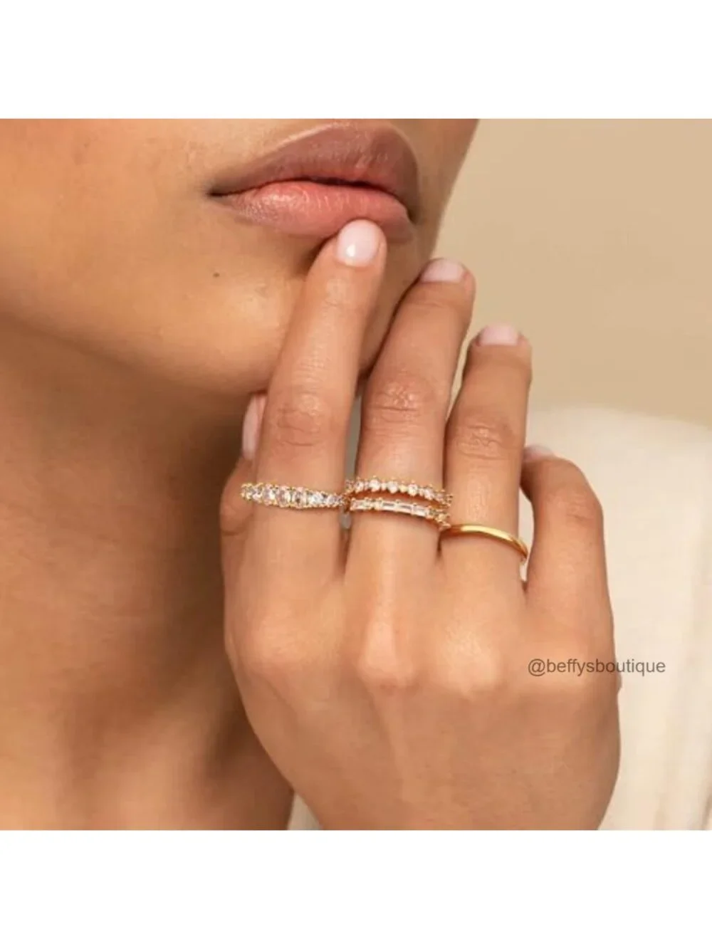 14K Gold Plated Stacking Ring Set for Women Non Tarnish Cubic Zirconia Hip-Hop